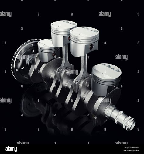 V4 Engine Pistons And Cog On Black Background Pistons And Crankshaft