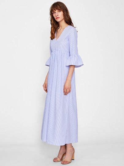 SHEIN Fluted Sleeve Split Back Pinstripe Smock Dress Smock Dress