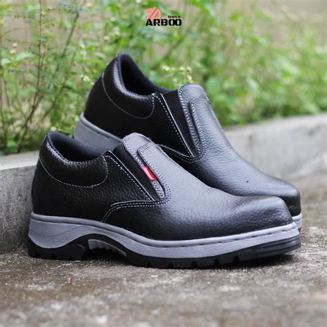 Jual Sepatu Safety Boots Kerja Pria Slip On Kulit SAPI ASLI Arboo CH 24