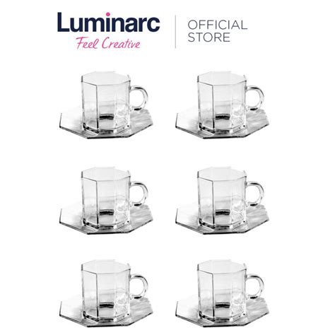 Luminarc Octime Pairs Cl Coffee Cup And Saucer Set Glass