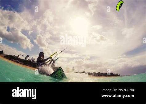 Kite Boarding In Bikini Extreme Summer Sport In Slow Motion Stock Video Footage Alamy