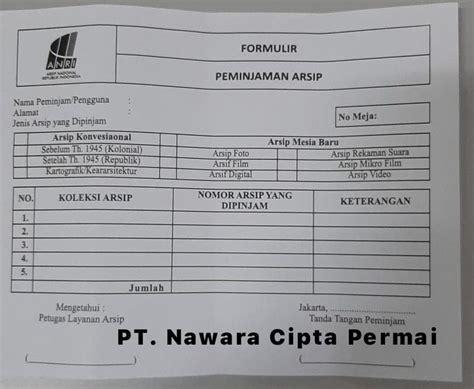 Buku Formulir Peminjaman Arsip