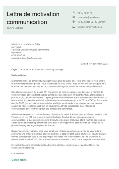 Lettre De Motivation Communication Exemple