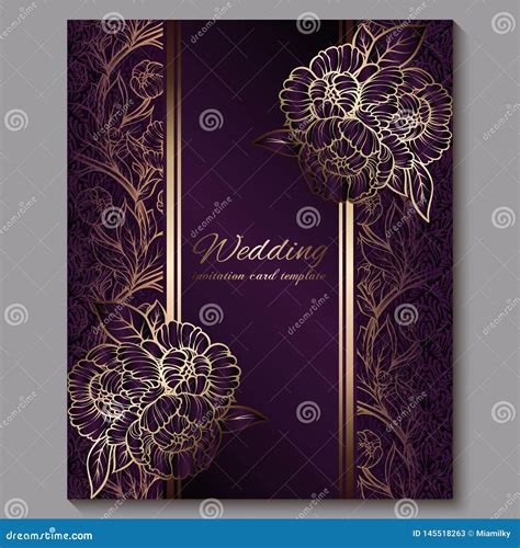 Exquisite Royal Purple Luxury Wedding Invitation Gold Floral