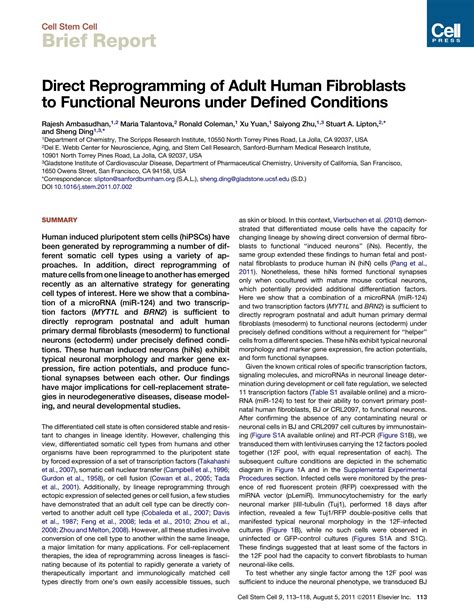 Solution Direct Reprogramming Of Adult Human Fibroblasts To Functional