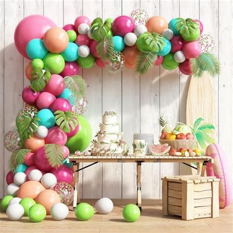 Fepito 124pcs Tropical Balloons Garland Kit Pink Green