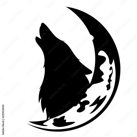 howling wolf and moon crescent black and white vector design Stock ...