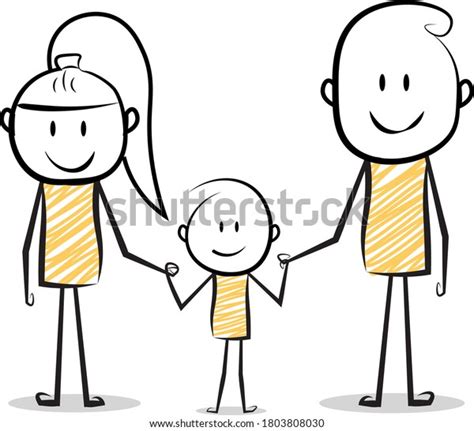 Happy Family Cartoon Stickman Poster Happy Stock Vector (Royalty Free ...