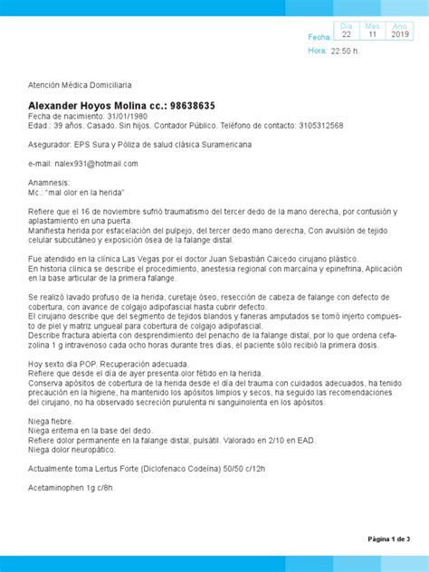 Herida Avulsiva En Dedo Derecho Pdf Herida Lesión