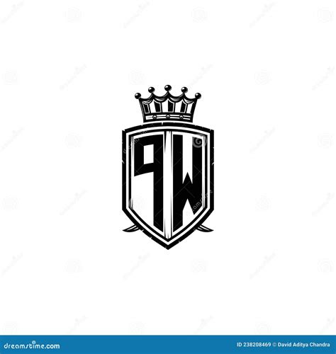 Pw Logo Monogram Shield Crown Luxury Design Stock Vector Illustration