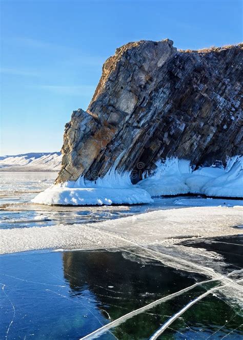 Ice And Rocks Of Lake Baikal Rocks On Winter Baikal Lake Stock Image