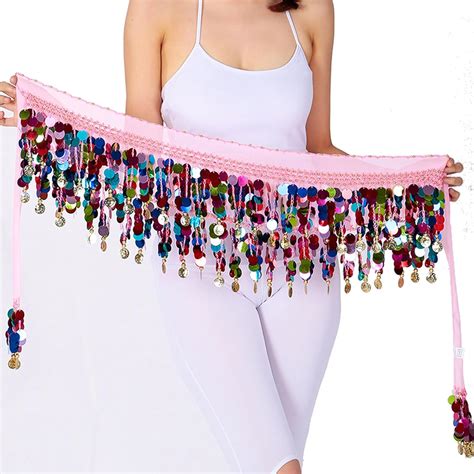 Sparkling Fringes Belly Dance Waist Chain With Gold Sequins Skirts Wrap Noisy Shimmering Tassels