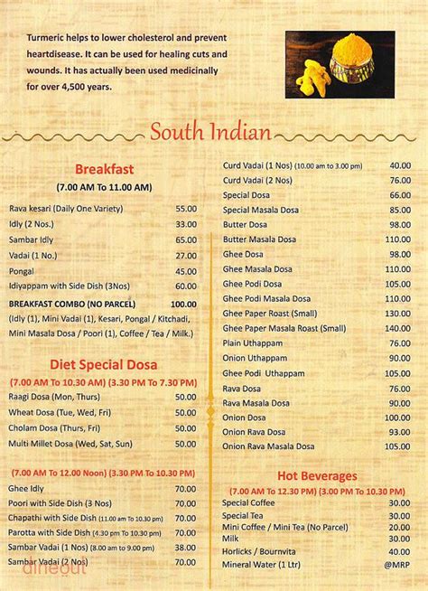 Menu Of Sangeetha Veg Restaurant Ashok Nagar Chennai Dineout Discovery