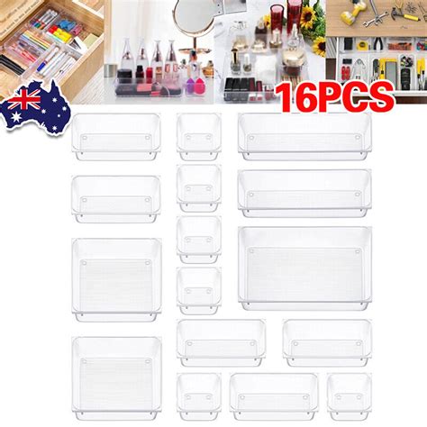 16PCS Drawer Desk Draw Cutlery Tray Home Office Kitchen Organizer