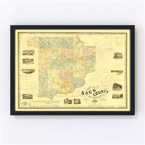 Vintage Map of Sauk County, Wisconsin 1859 by Ted's Vintage Art