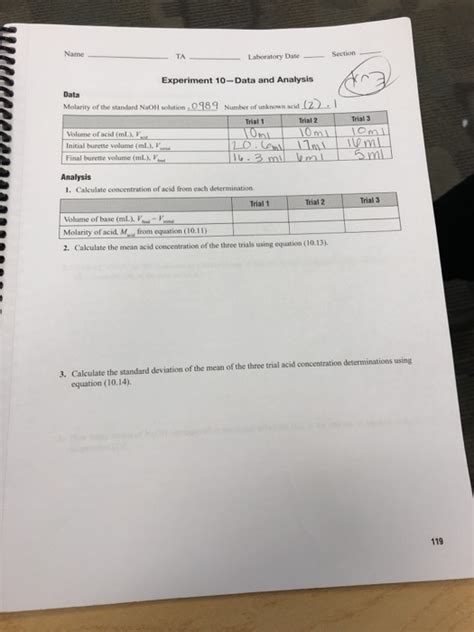 Solved Name Ta Laboratory Date Section Experiment Data Chegg