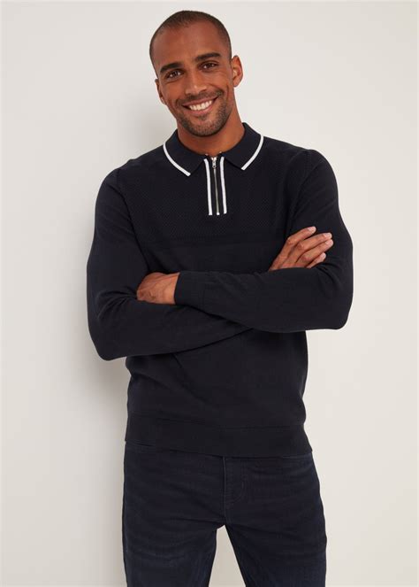 Navy Long Sleeve Zip Polo Shirt Matalan