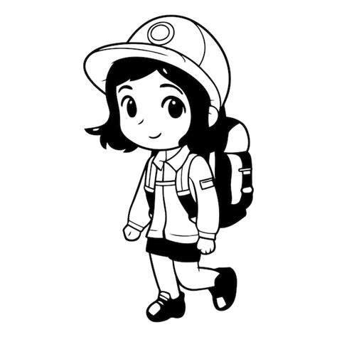 Una Chica Exploradora Con Mochila Y Sombrero Vector Premium