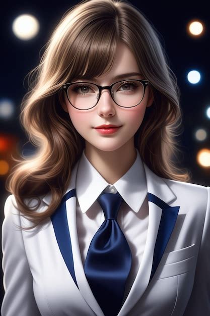 A Pretty European Girl In Suit And Glasses Is Standing On The Street At Night In Cartoon Style