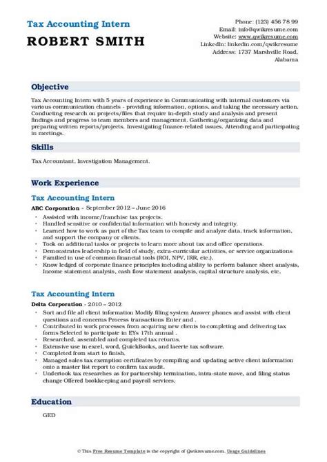 Tax Accounting Intern Resume Samples QwikResume