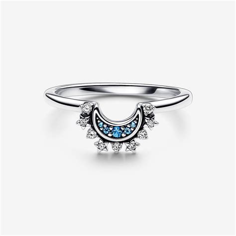 Celestial Blue Sparkling Moon Ring Sterling Silver Pandora Au