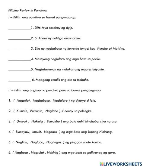 Pandiwa interactive worksheet for 3 | Worksheets, 1st grade worksheets ...