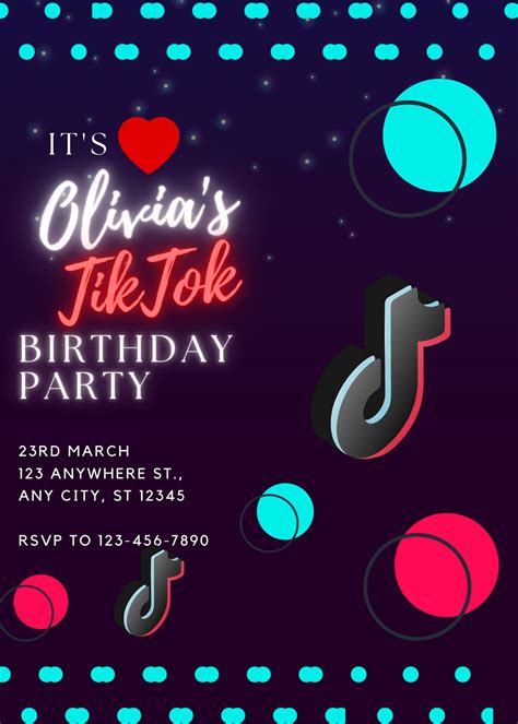 Tik Tok Invitation Birthday Partyglow Purple Pink Digital Etsy