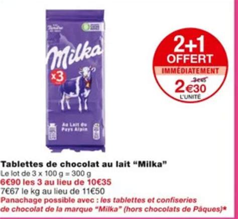 Promo Tablettes De Chocolat Au Lait Milka Chez Monoprix