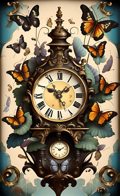 Flowers, Butterflies, Vintage Clock Free Stock Photo - Public Domain ...