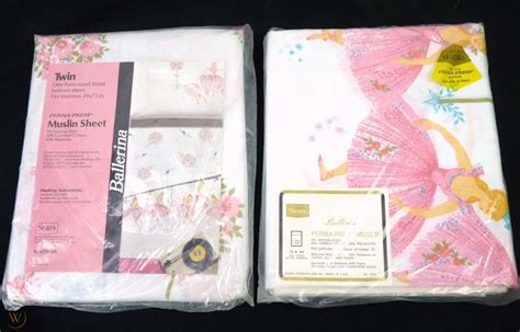 Vintage 60s Sears Pink Ballerina Twin Bedding Flat Fitted Sheets Nos Deadstock 1898854605