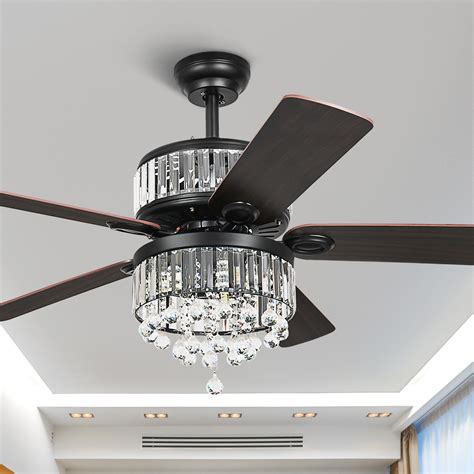 DEXTRUS 52 Inch Chandelier Ceiling Fan With Remote Crystal Fan Light