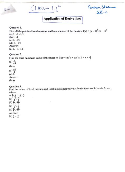 Solution Application Of Derivatives Mcqs Class Studypool