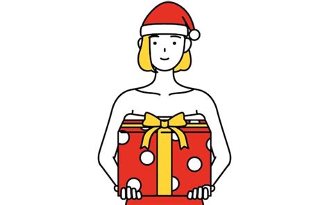 Premium Vector Woman Dressed As Santa Claus Holding A Present