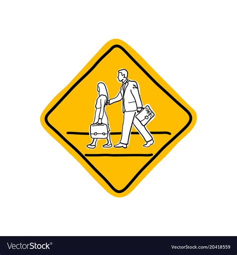 Drawing yellow school road warning sign Royalty Free Vector