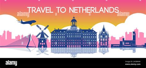 Netherlands famous landmarks by silhouette style,vector illustration ...