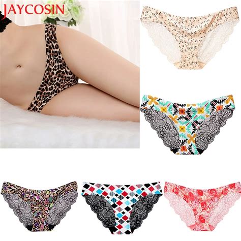 1pc Leopard Print Sexy Women Lace Flowers Low Waist Underwear Seamless Underpant Dropshipping