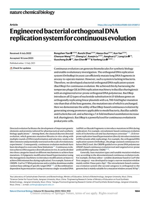 Engineered Bacterial Orthogonal Dna Replication System For Continuous