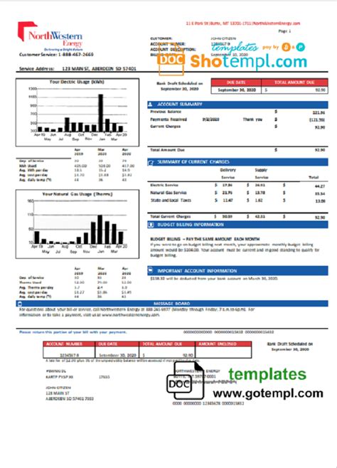 Usa Northwestern Energy Utility Bill Template In Word And Pdf Format