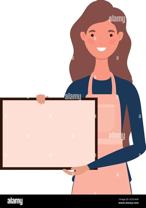 Saleswoman Cartoon With Apron And Banner Design Of Shopping Commerce