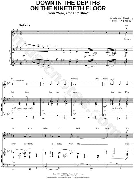 Down In The Depths On The Ninetieth Floor From Red Hot And Blue Sheet Music In Bb Major