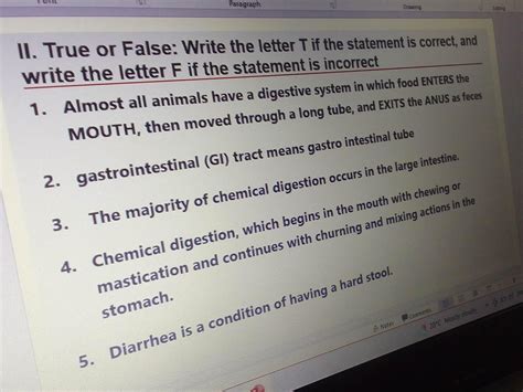 Paragraph Ii True Or False Write The Letter T If The Statement Is