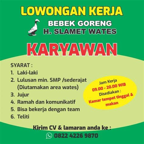 Lowongan Kerja Karyawan Di Bebek Goreng H Slamet Wates LokerJogja ID