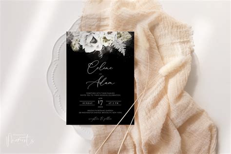 Black Wedding Invitation Templates Black Floral Wedding Invites