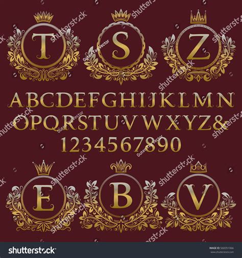 Vintage Monogram Kit Golden Letters Numbers Stock Vector Royalty Free