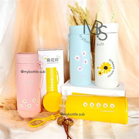 Jual Botol Kaca Daisy BOX Summer Bunga Botol Minum Souvenir Tumbler