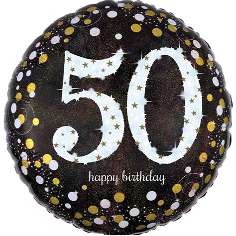 18 Inch Black And Gold Sparkling 50th Birthday Holographic Foil Balloon 1