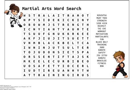 Wordsearches Toukon Martial Arts