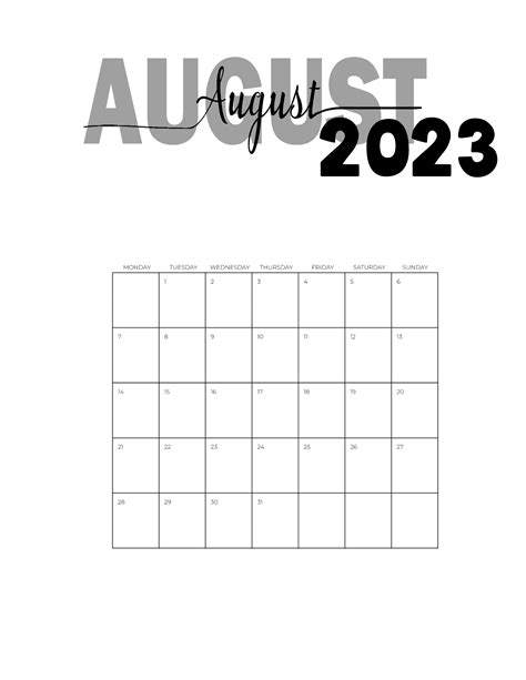 Free Printable August 2023 Calendar Instant Download