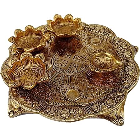 Buy SHRI KRISHNA Metal Pooja Thali With Diya For Home And Office Temple