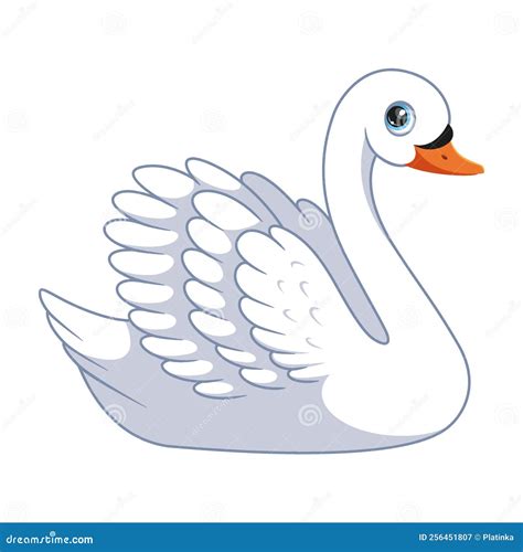 Swan In Cartoon Style. Cute Little Cartoon Swan Isolated On White ...